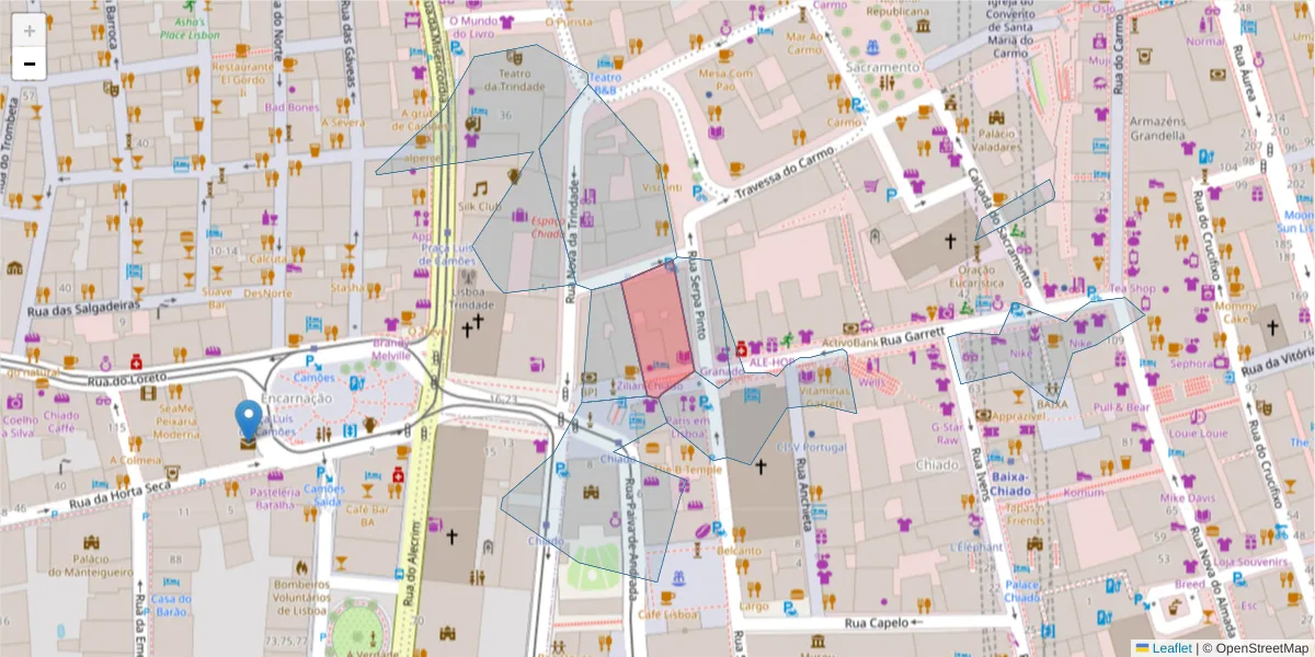 Mapa detalhado do código postal 1200-205 com limites, códigos postais vizinhos e agências dos correios