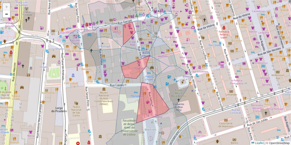 Mapa detalhado do código postal 1200-227 com limites, códigos postais vizinhos e agências dos correios
