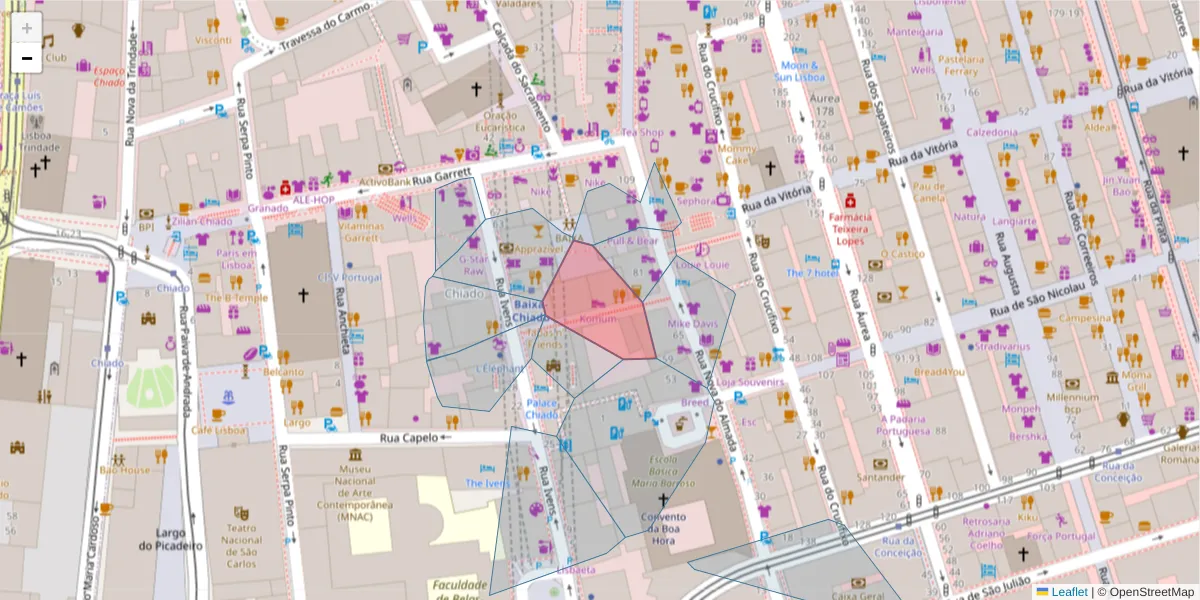 Mapa detalhado do código postal 1200-300 com limites, códigos postais vizinhos e agências dos correios
