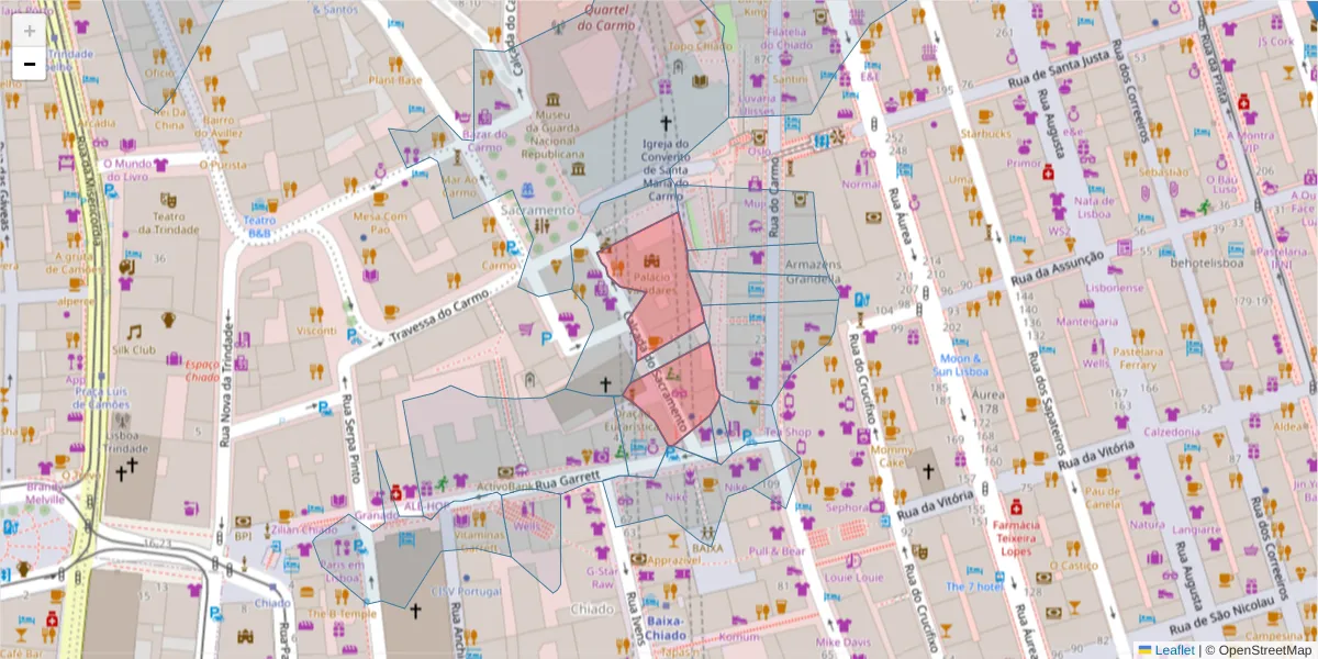 Mapa detalhado do código postal 1200-394 com limites, códigos postais vizinhos e agências dos correios