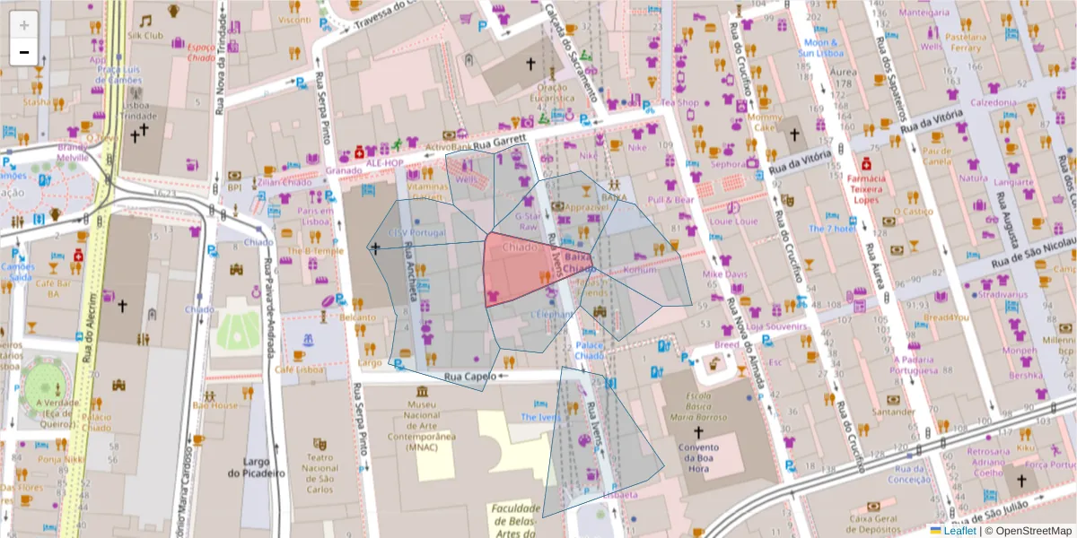 Mapa detalhado do código postal 1200-445 com limites, códigos postais vizinhos e agências dos correios