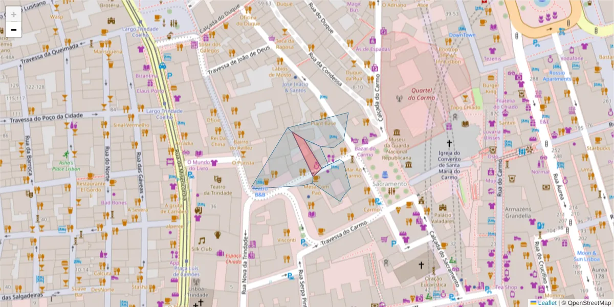 Mapa detalhado do código postal 1200-448 com limites, códigos postais vizinhos e agências dos correios