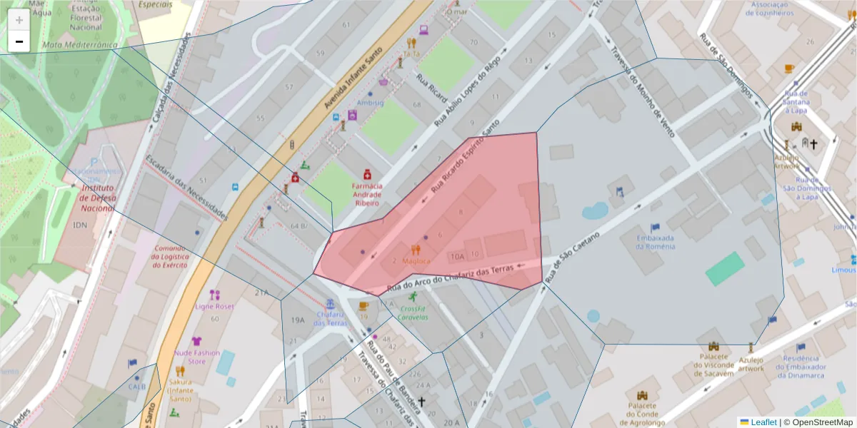 Mapa detalhado do código postal 1200-790 com limites, códigos postais vizinhos e agências dos correios