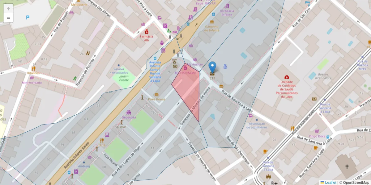 Mapa detalhado do código postal 1200-797 com limites, códigos postais vizinhos e agências dos correios