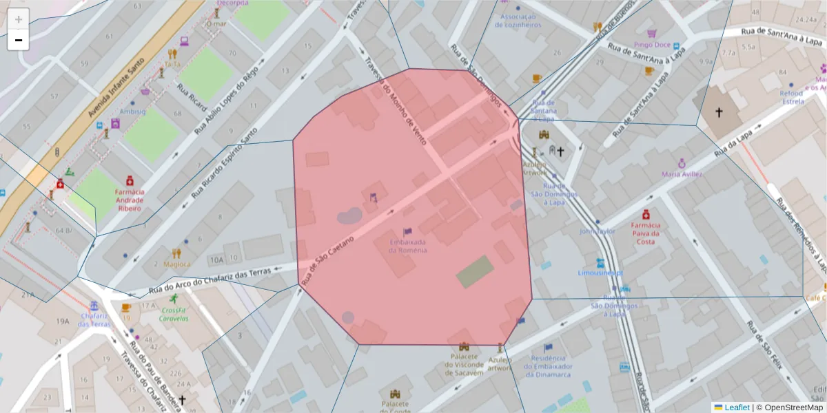 Mapa detalhado do código postal 1200-828 com limites, códigos postais vizinhos e agências dos correios