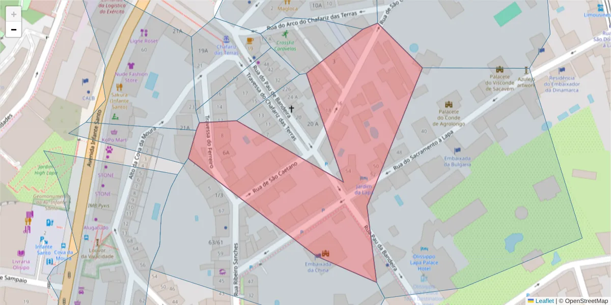 Mapa detalhado do código postal 1200-829 com limites, códigos postais vizinhos e agências dos correios