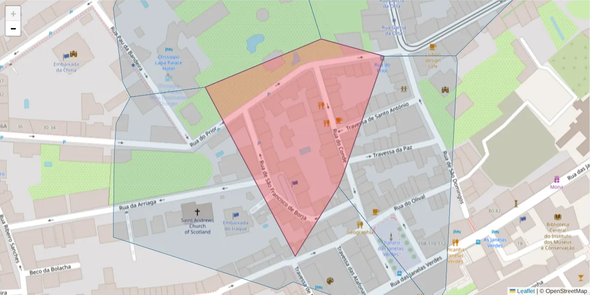 Mapa detalhado do código postal 1200-843 com limites, códigos postais vizinhos e agências dos correios