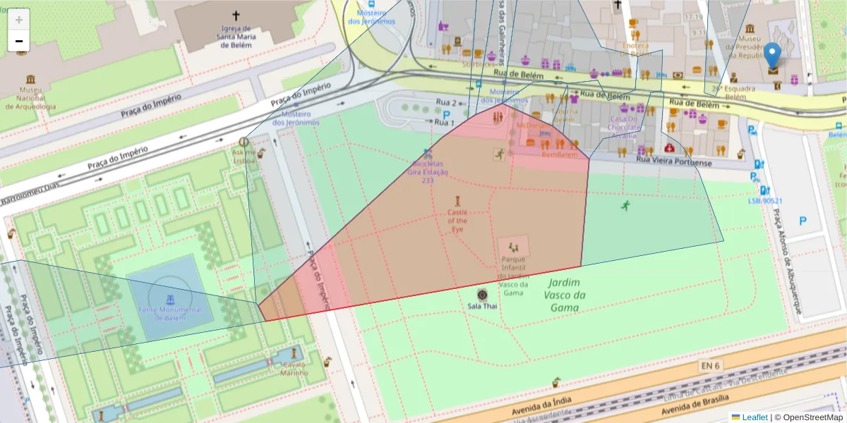 Mapa detalhado do código postal 1300-000 com limites, códigos postais vizinhos e agências dos correios