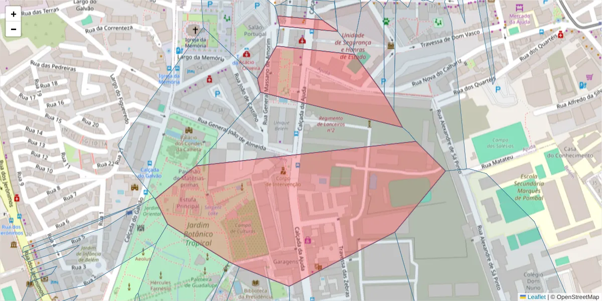 Mapa detalhado do código postal 1300-006 com limites, códigos postais vizinhos e agências dos correios
