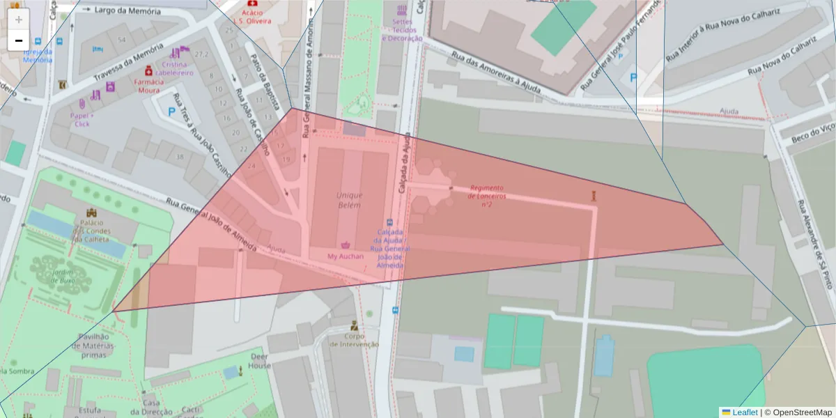 Mapa detalhado do código postal 1300-016 com limites, códigos postais vizinhos e agências dos correios