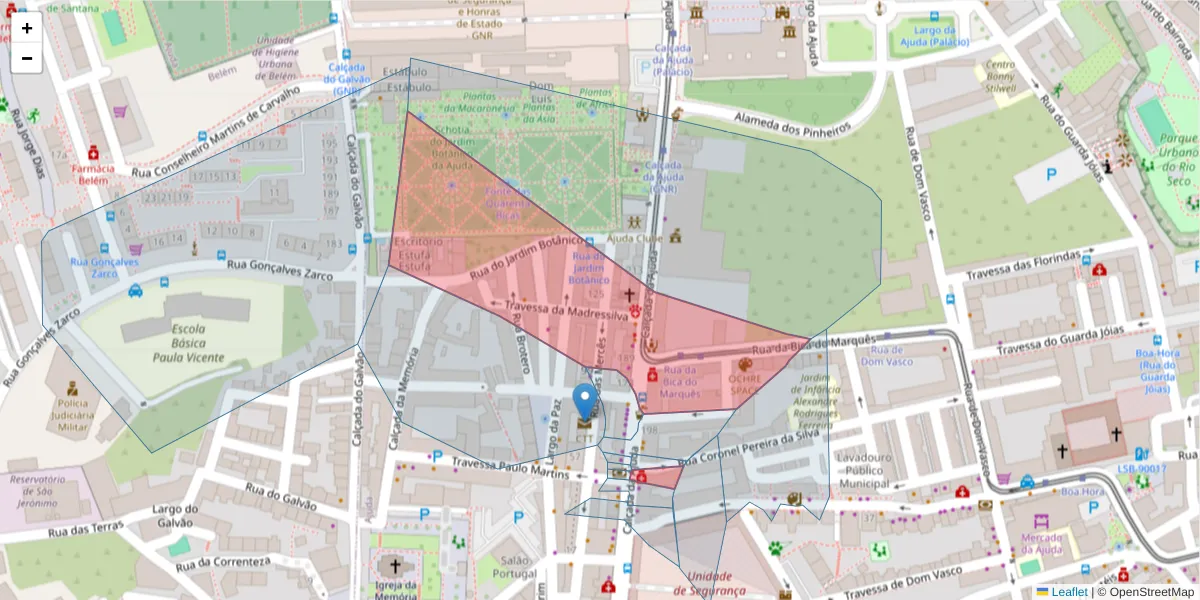 Mapa detalhado do código postal 1300-017 com limites, códigos postais vizinhos e agências dos correios