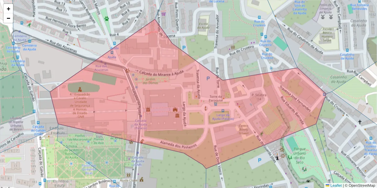 Mapa detalhado do código postal 1300-018 com limites, códigos postais vizinhos e agências dos correios