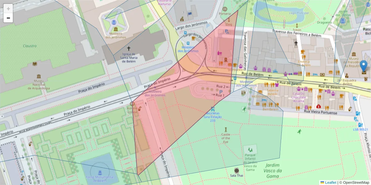 Mapa detalhado do código postal 1300-086 com limites, códigos postais vizinhos e agências dos correios