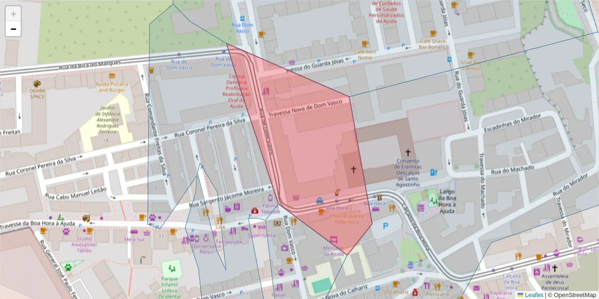 Mapa detalhado do código postal 1300-103 com limites, códigos postais vizinhos e agências dos correios