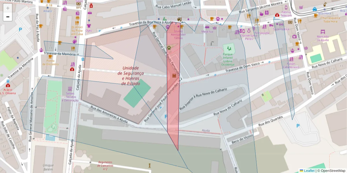 Mapa detalhado do código postal 1300-203 com limites, códigos postais vizinhos e agências dos correios