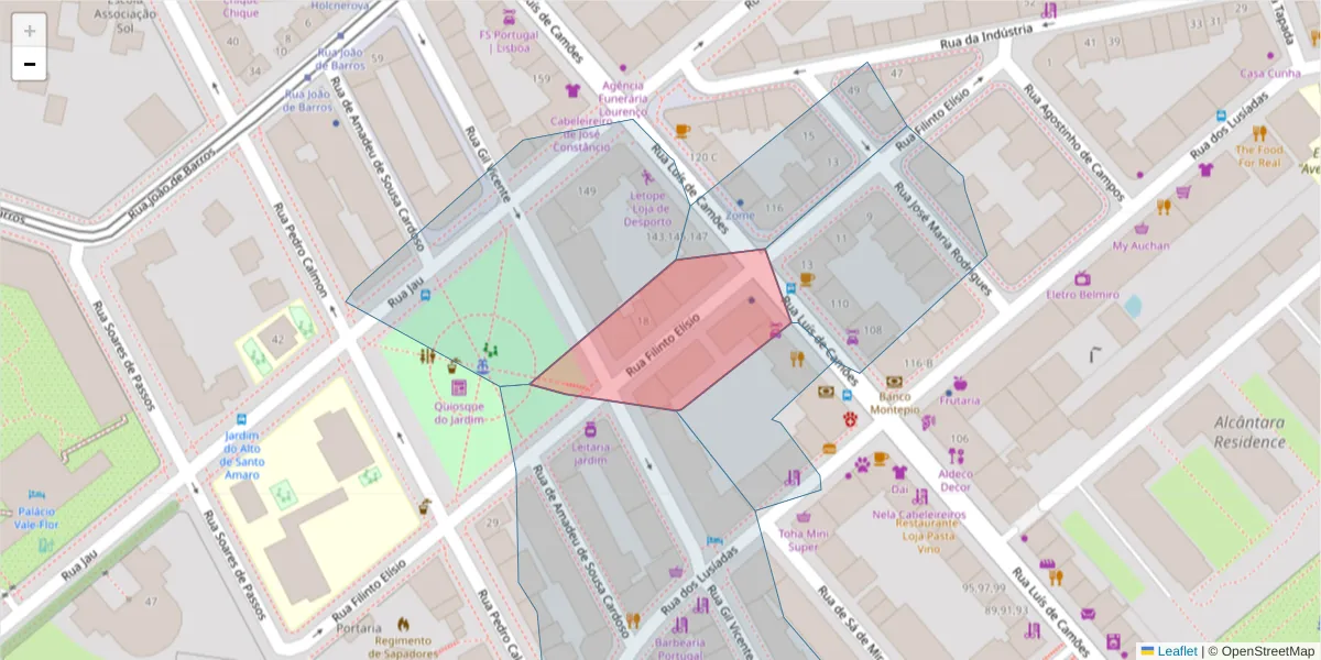 Mapa detalhado do código postal 1300-243 com limites, códigos postais vizinhos e agências dos correios