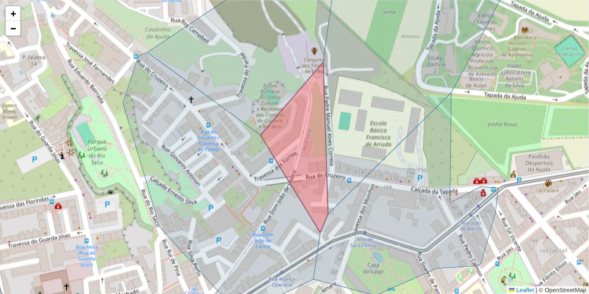 Mapa detalhado do código postal 1300-325 com limites, códigos postais vizinhos e agências dos correios
