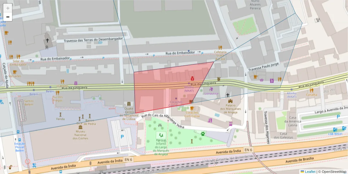 Mapa detalhado do código postal 1300-340 com limites, códigos postais vizinhos e agências dos correios
