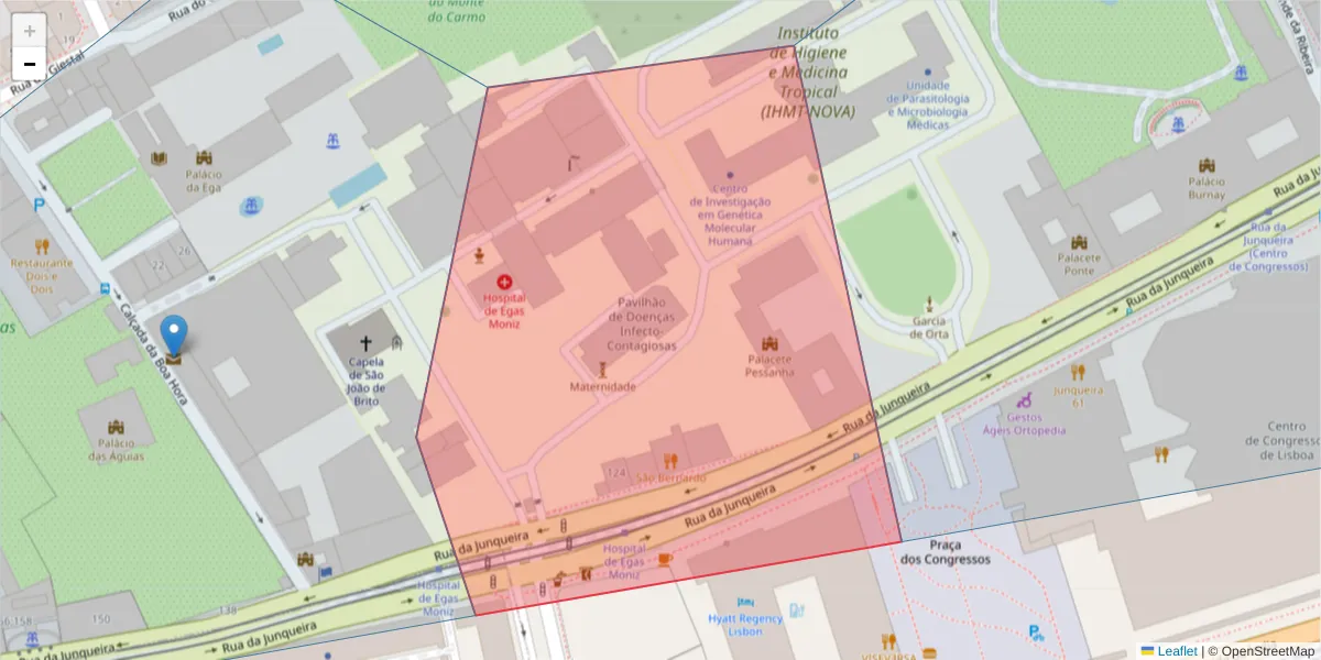 Mapa detalhado do código postal 1300-344 com limites, códigos postais vizinhos e agências dos correios