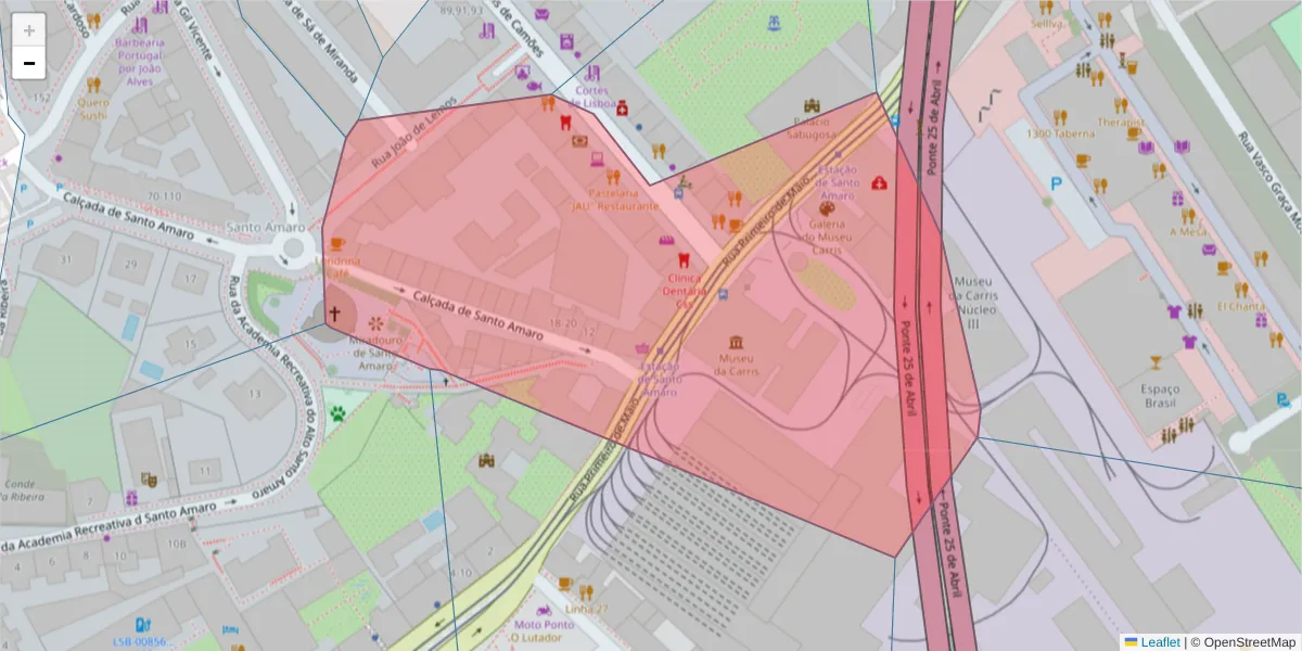 Mapa detalhado do código postal 1300-355 com limites, códigos postais vizinhos e agências dos correios