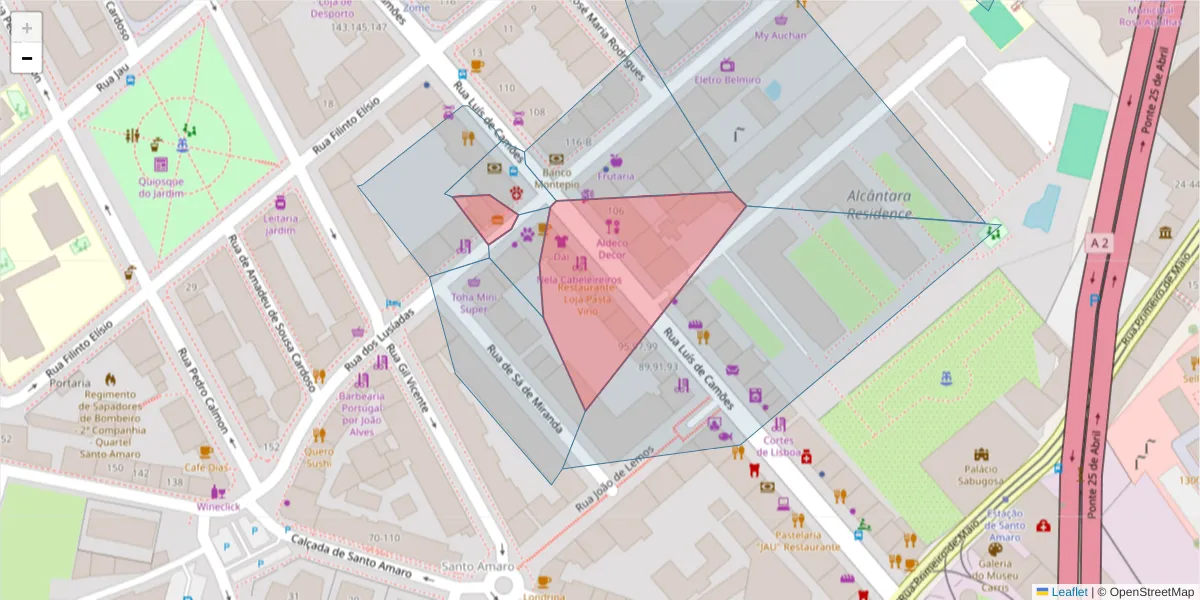 Mapa detalhado do código postal 1300-356 com limites, códigos postais vizinhos e agências dos correios