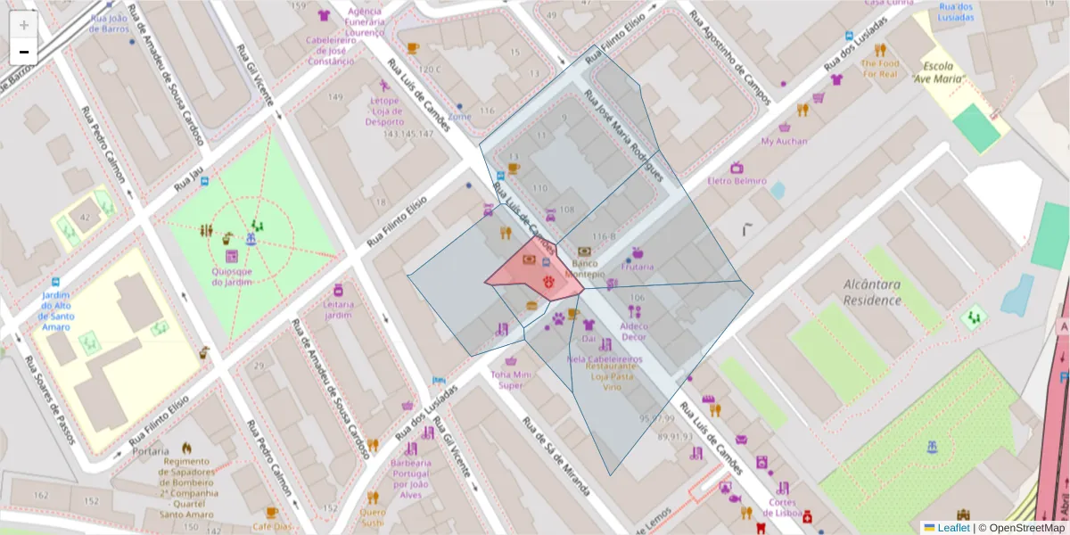 Mapa detalhado do código postal 1300-357 com limites, códigos postais vizinhos e agências dos correios