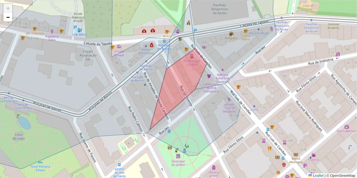 Mapa detalhado do código postal 1300-359 com limites, códigos postais vizinhos e agências dos correios