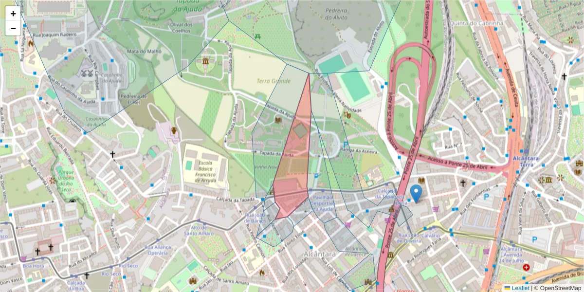 Mapa detalhado do código postal 1300-363 com limites, códigos postais vizinhos e agências dos correios