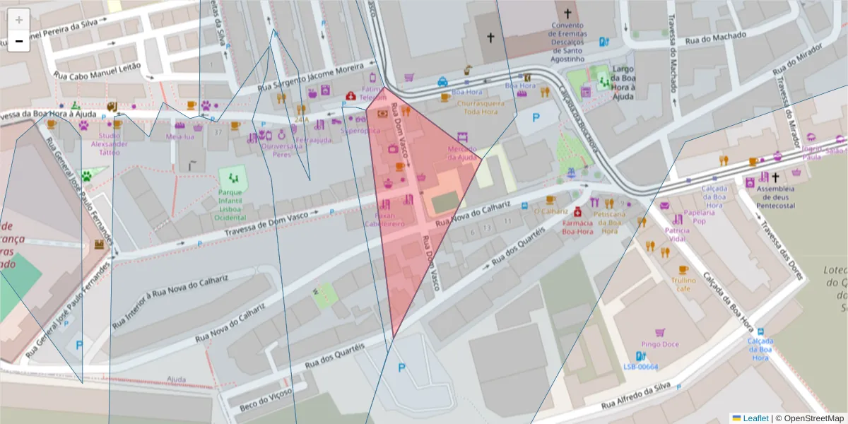 Mapa detalhado do código postal 1300-429 com limites, códigos postais vizinhos e agências dos correios