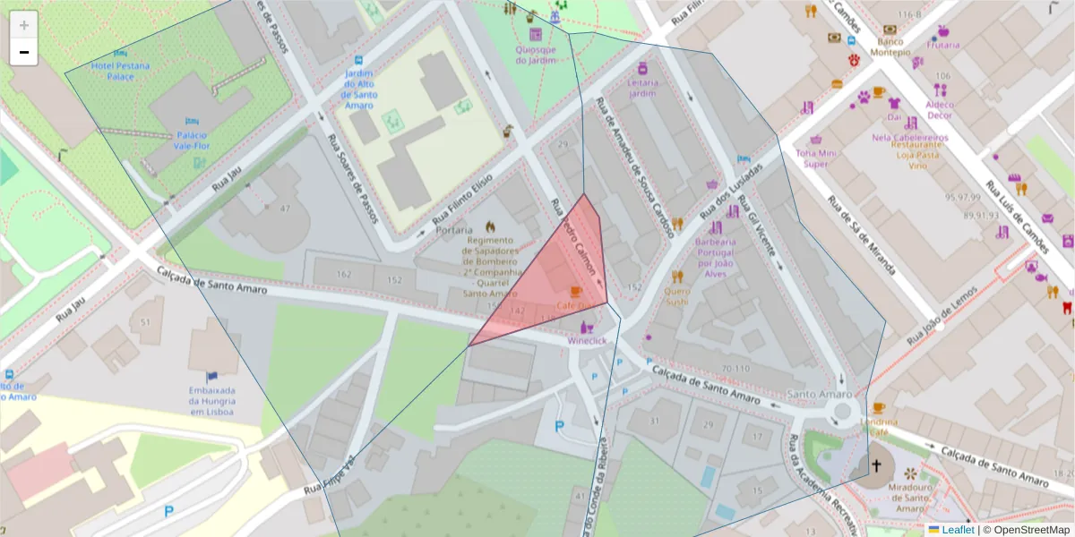 Mapa detalhado do código postal 1300-454 com limites, códigos postais vizinhos e agências dos correios