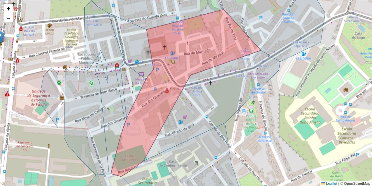 Mapa detalhado do código postal 1300-481 com limites, códigos postais vizinhos e agências dos correios