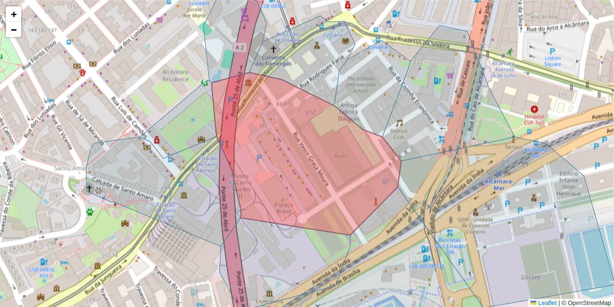Mapa detalhado do código postal 1300-501 com limites, códigos postais vizinhos e agências dos correios