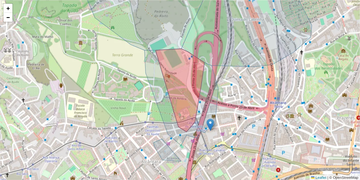 Mapa detalhado do código postal 1300-546 com limites, códigos postais vizinhos e agências dos correios