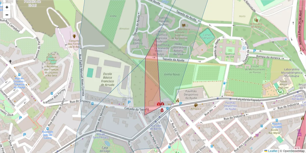 Mapa detalhado do código postal 1300-551 com limites, códigos postais vizinhos e agências dos correios