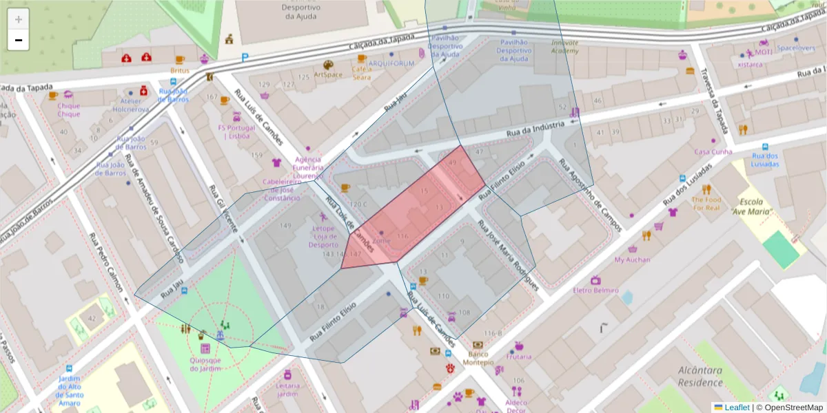 Mapa detalhado do código postal 1349-009 com limites, códigos postais vizinhos e agências dos correios
