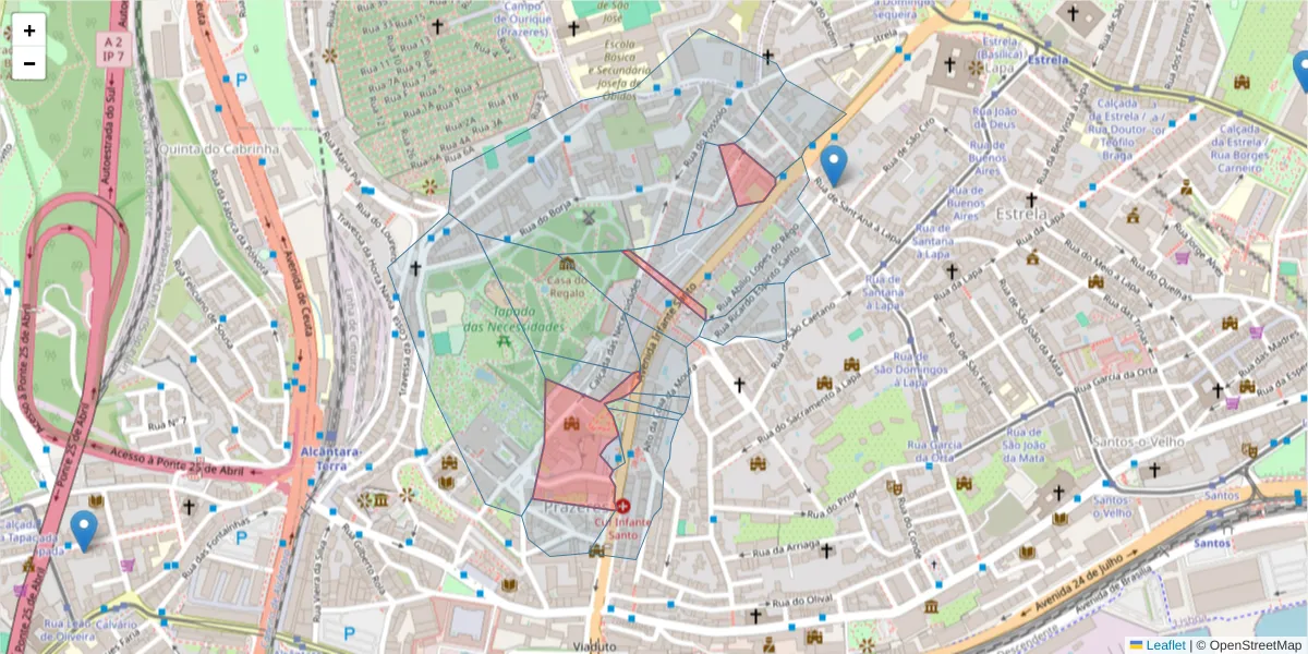 Mapa detalhado do código postal 1350-177 com limites, códigos postais vizinhos e agências dos correios