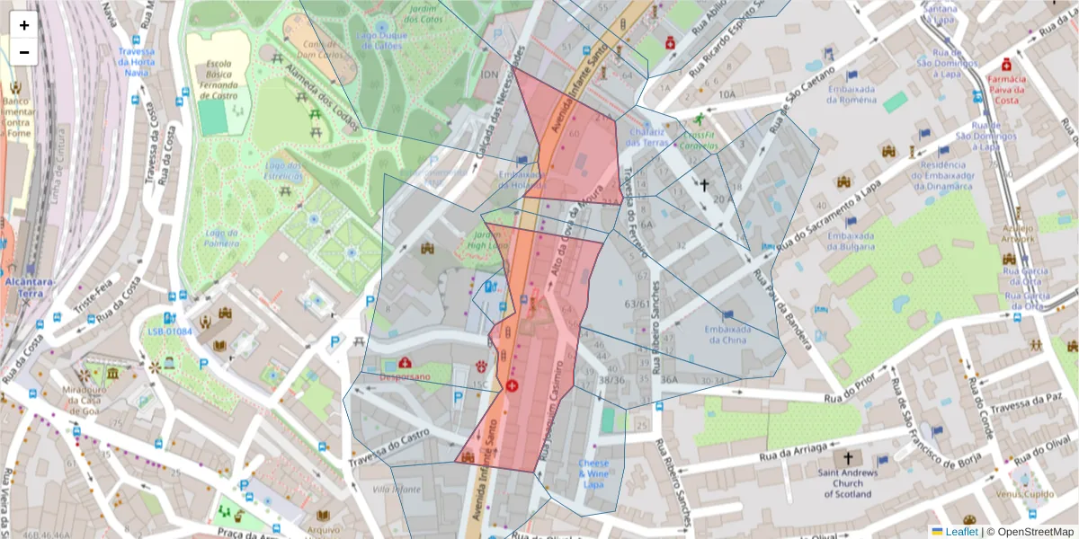 Mapa detalhado do código postal 1350-179 com limites, códigos postais vizinhos e agências dos correios