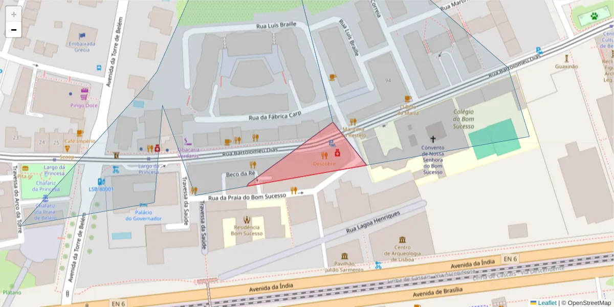 Mapa detalhado do código postal 1400-035 com limites, códigos postais vizinhos e agências dos correios
