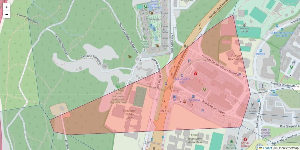Mapa detalhado do código postal 1400-195 com limites, códigos postais vizinhos e agências dos correios