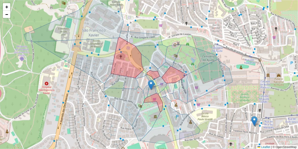 Mapa detalhado do código postal 1400-203 com limites, códigos postais vizinhos e agências dos correios