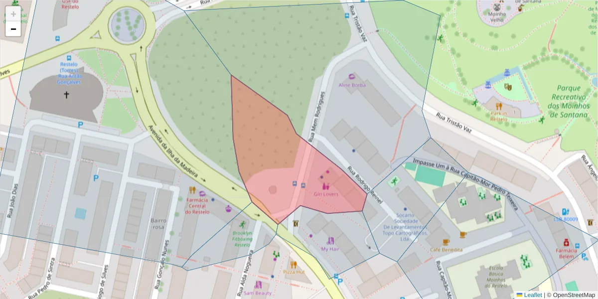 Mapa detalhado do código postal 1400-249 com limites, códigos postais vizinhos e agências dos correios