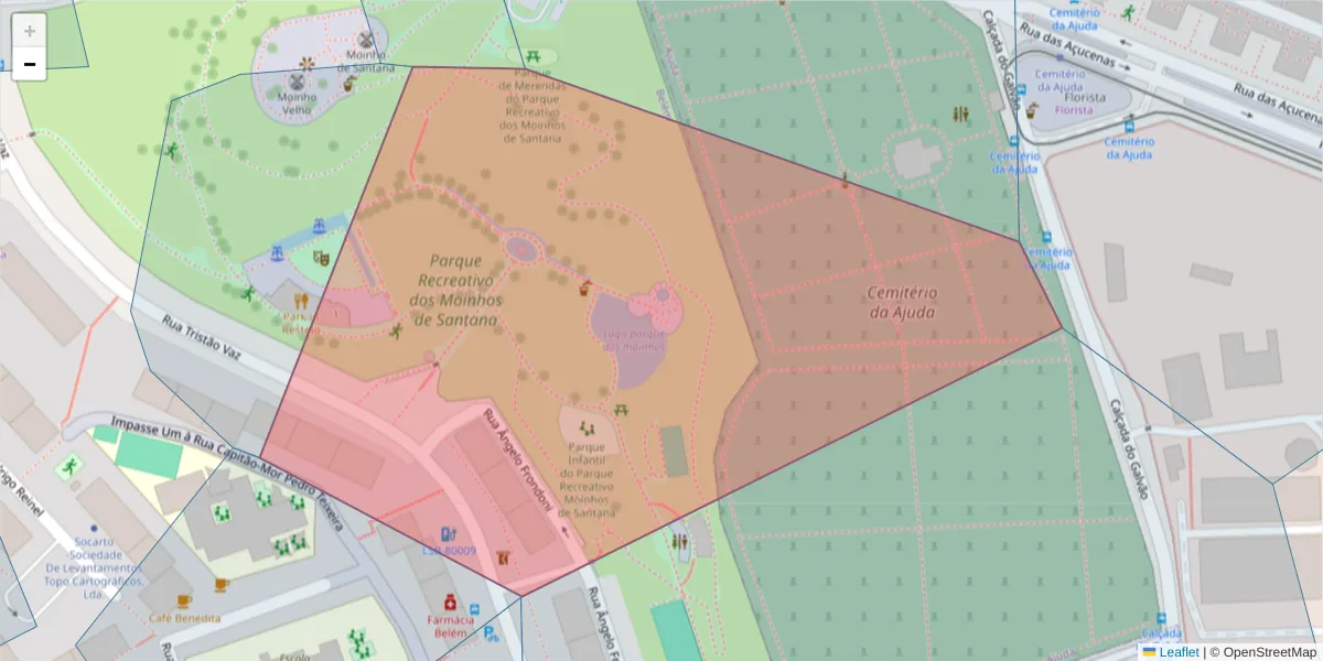Mapa detalhado do código postal 1400-353 com limites, códigos postais vizinhos e agências dos correios