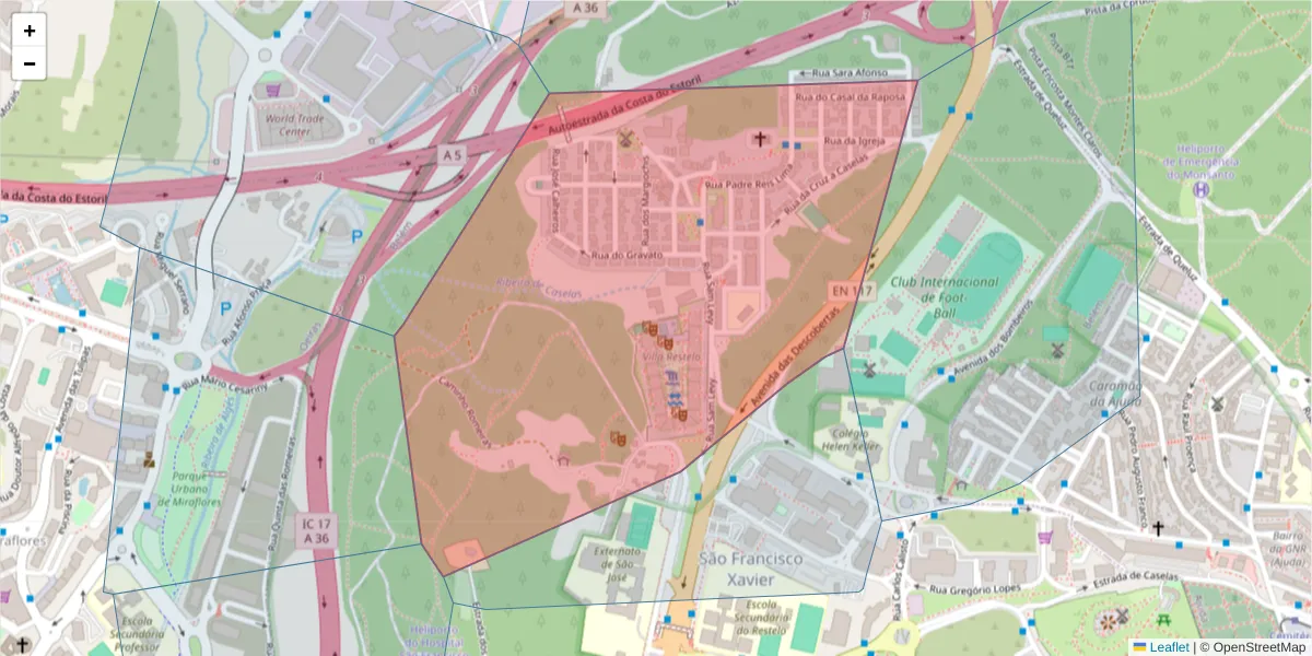 Mapa detalhado do código postal 1400-406 com limites, códigos postais vizinhos e agências dos correios