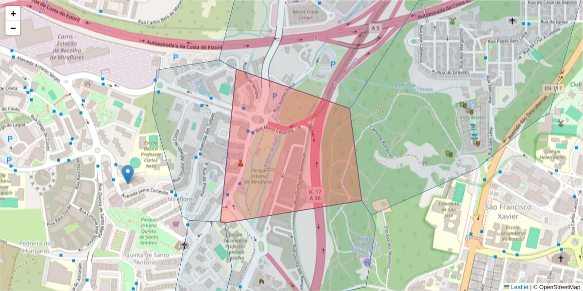 Mapa detalhado do código postal 1495-148 com limites, códigos postais vizinhos e agências dos correios