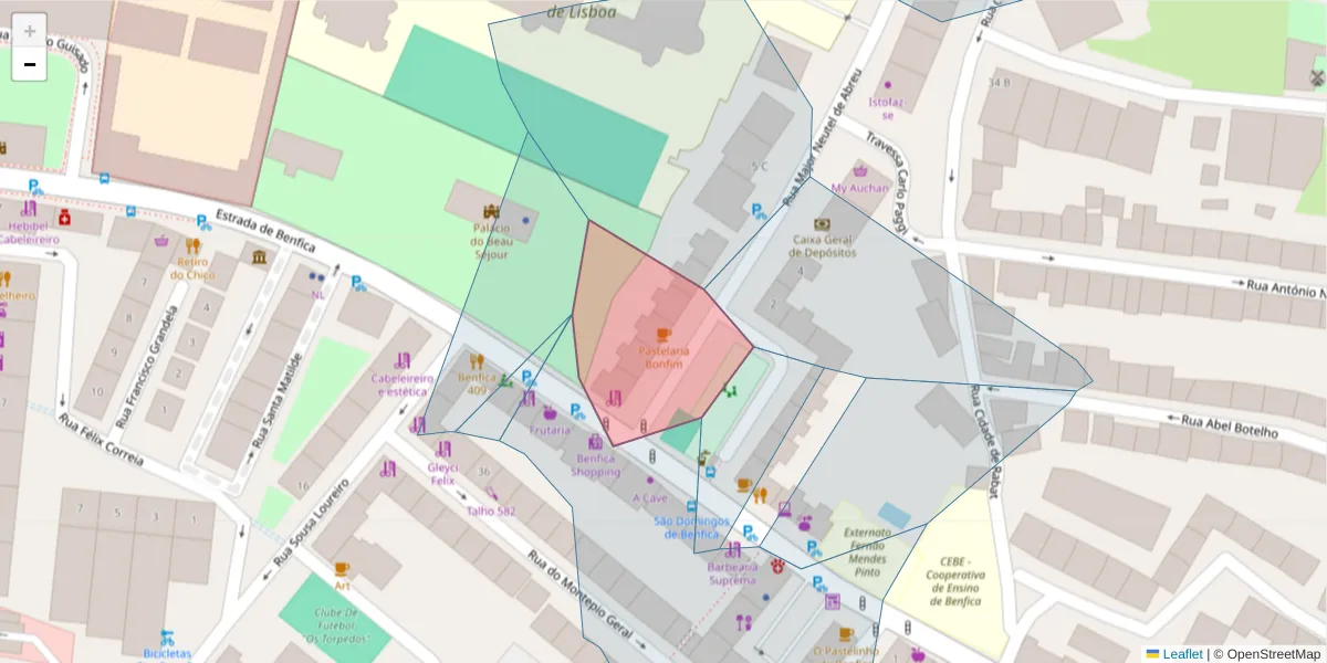 Mapa detalhado do código postal 1500-049 com limites, códigos postais vizinhos e agências dos correios