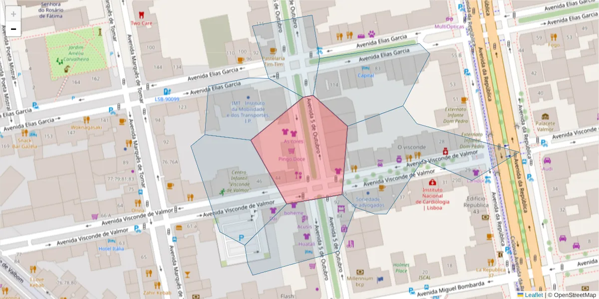 Mapa detalhado do código postal 1500-051 com limites, códigos postais vizinhos e agências dos correios