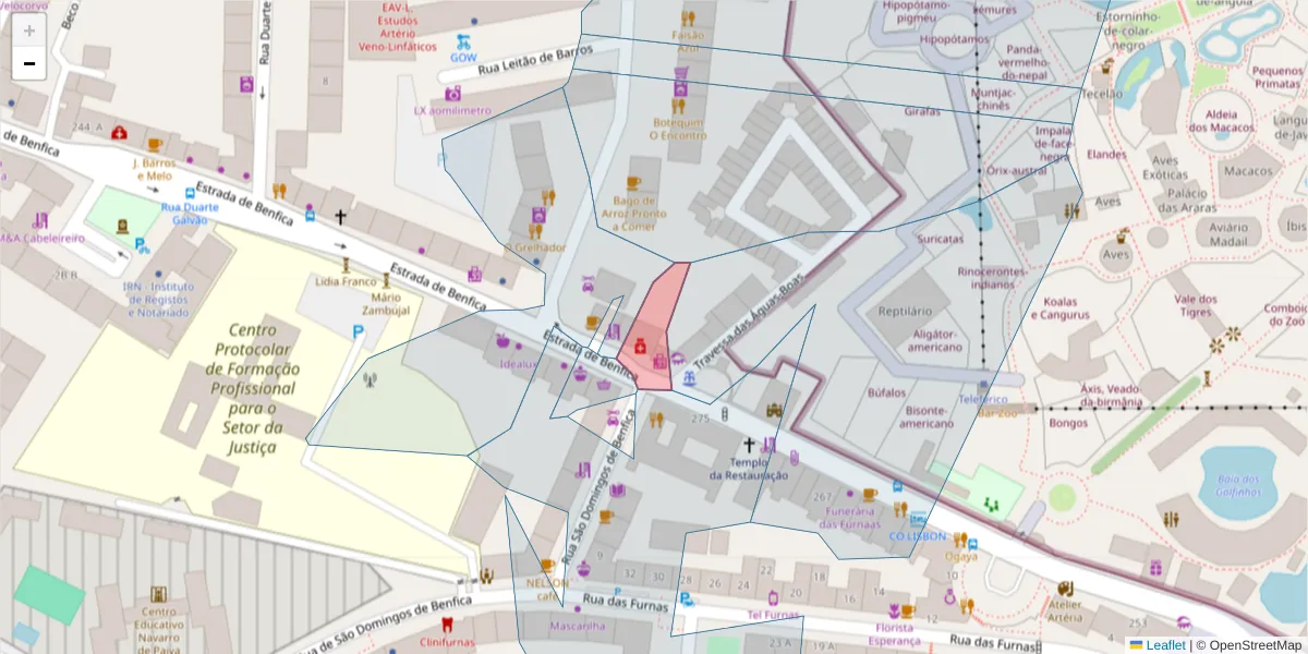 Mapa detalhado do código postal 1500-093 São Domingos de Benfica com limites, códigos postais vizinhos e agências dos correios