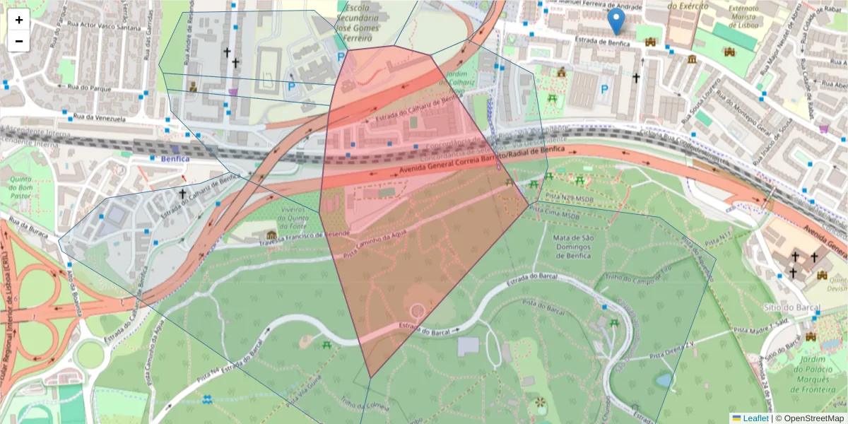 Mapa detalhado do código postal 1500-144 com limites, códigos postais vizinhos e agências dos correios
