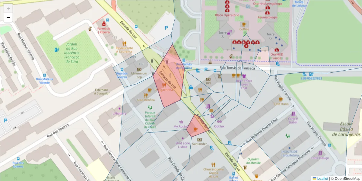 Mapa detalhado do código postal 1500-156 com limites, códigos postais vizinhos e agências dos correios