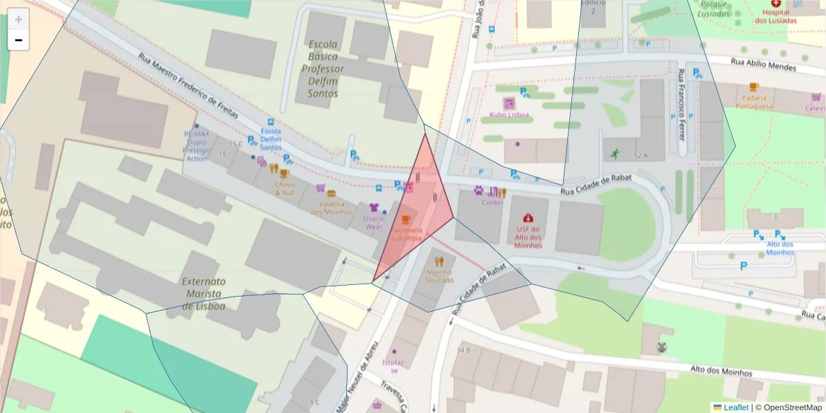 Mapa detalhado do código postal 1500-159 com limites, códigos postais vizinhos e agências dos correios
